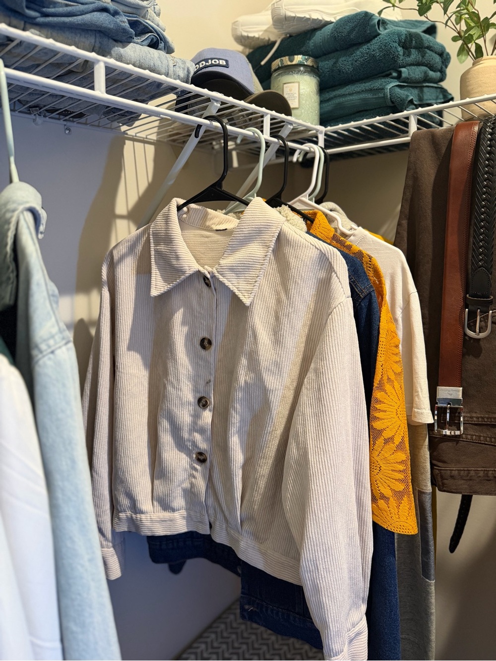 Women's Cream Corduroy Button-Up Crop Jacket